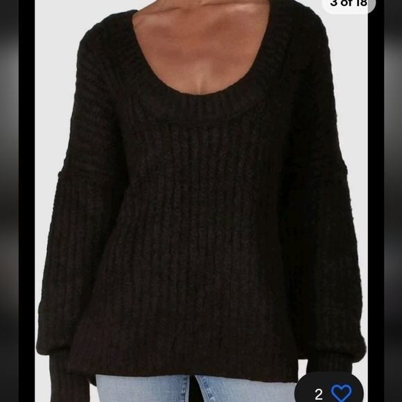 Free people sweater Black Scoop Neck Oversized size Medium soft chunky sweater - Picture 2 of 4